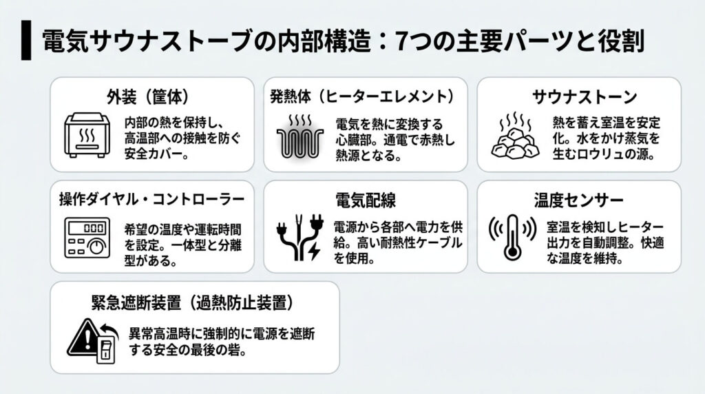 電気サウナストーブの内部構造